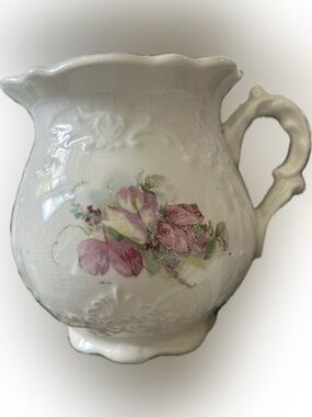 Antique 1913 Homer Laughlin Floral White Ceramic Toilet Ware Pitcher